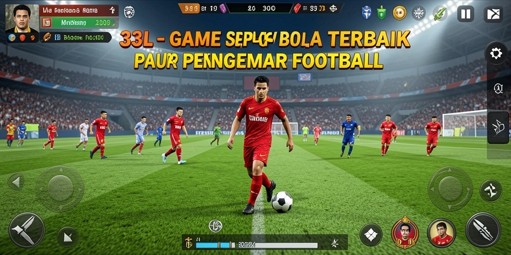 Screenshot gameplay 33L menunjukkan pertandingan sepak bola yang seru.