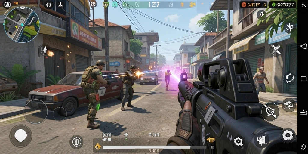 Screenshot GOTO77 menampilkan aksi gameplay TPS yang mendebarkan.