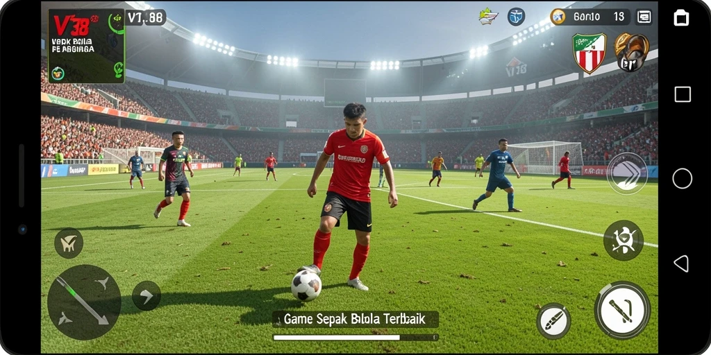 Gameplay VT38 dengan aksi seru di lapangan sepak bola.
